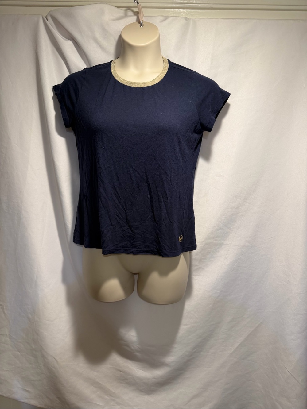 Michael Kors Navy Short Sleeve Tee with Gold Neck Trim